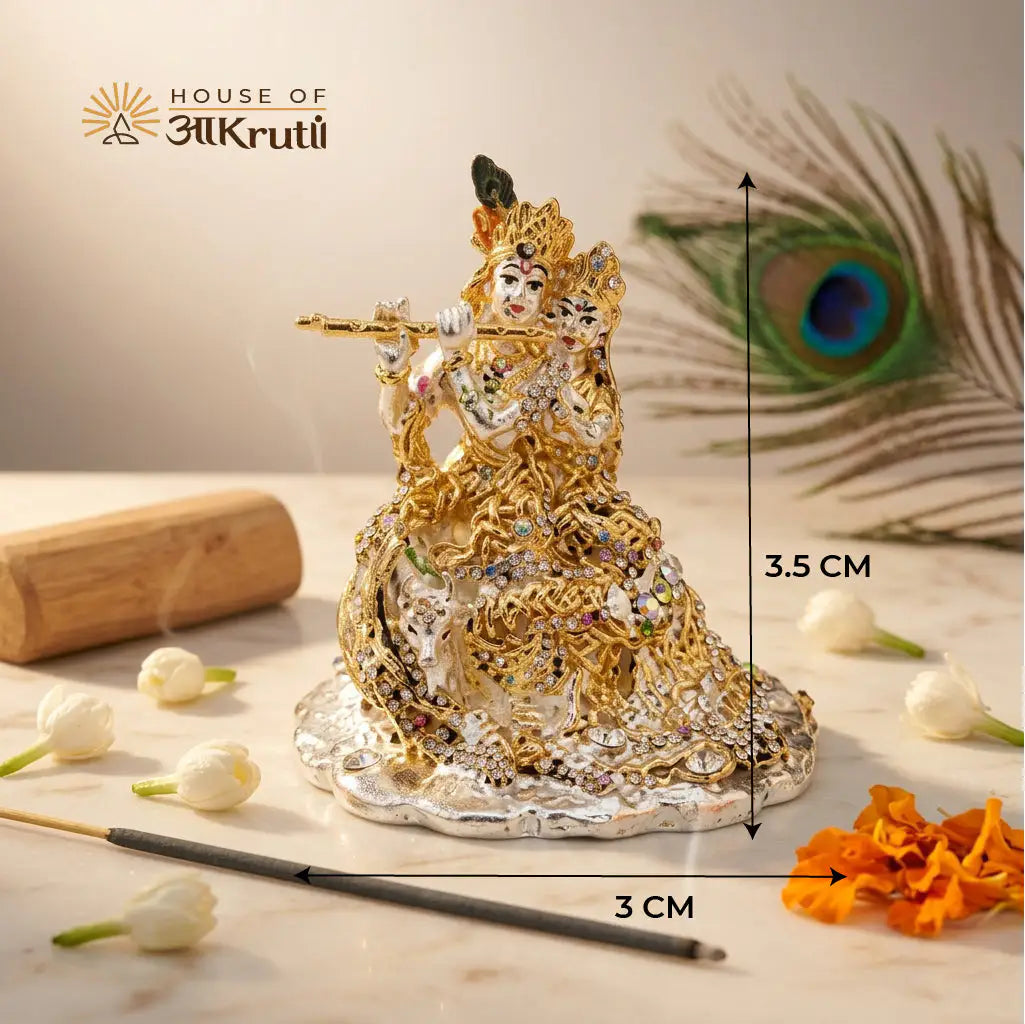 Decorative statue with measurements on a neutral background, featuring 'House of Aakrutii' branding.