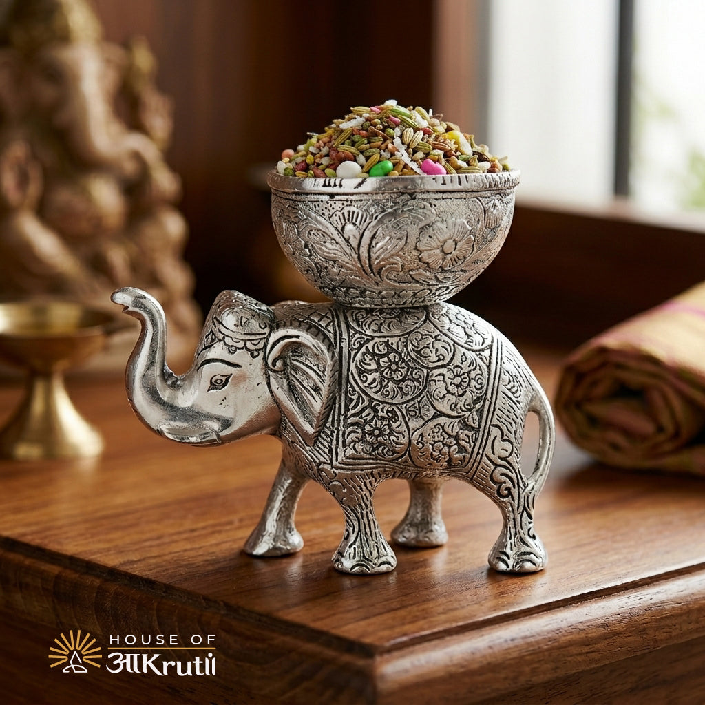 HOA Silver Plated Mukhvas Elephant Set – 5.5 x 5.1 Inches