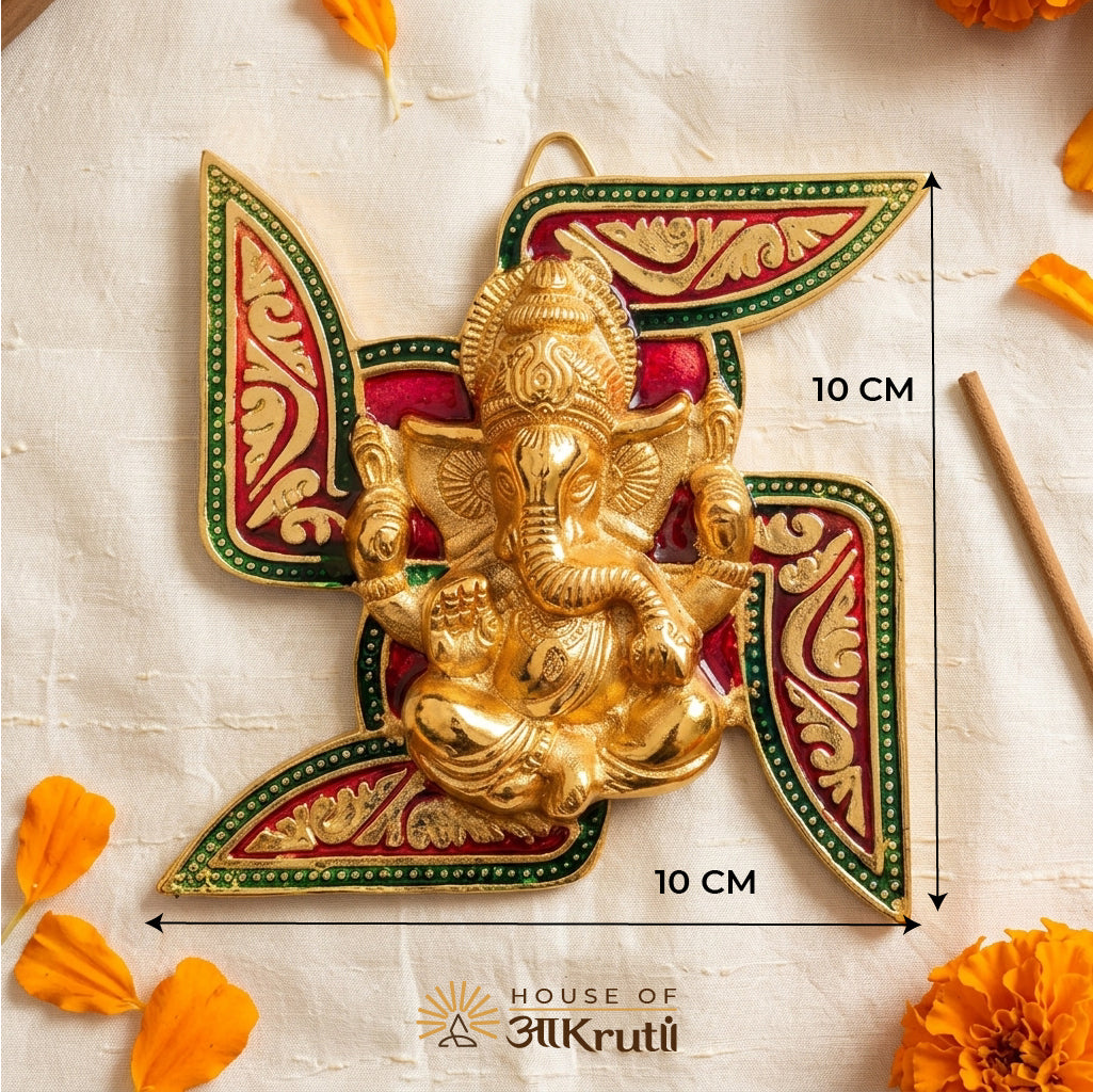 HOA Swastik Ganesha Metal Wall Hanging – 5x5 Inches
