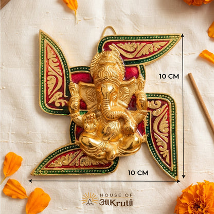 HOA Swastik Ganesha Metal Wall Hanging – 5x5 Inches