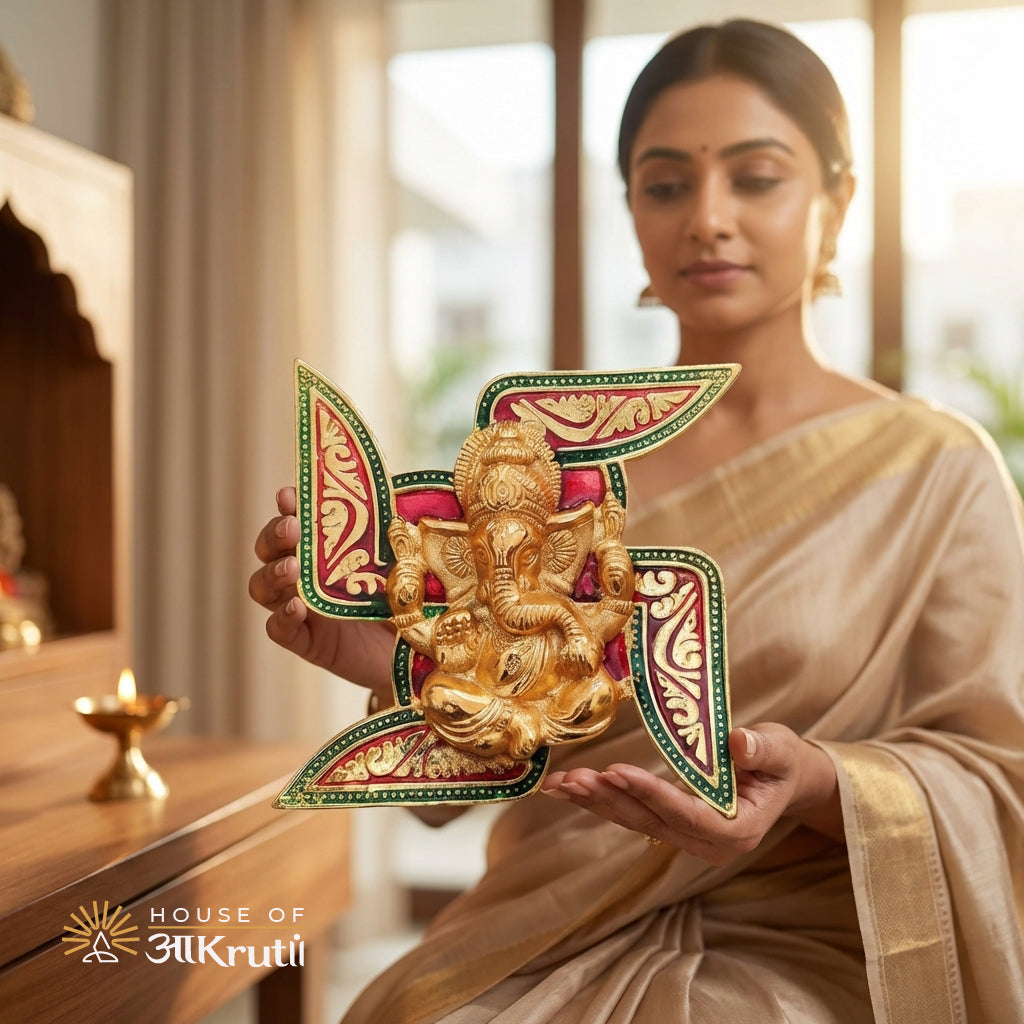 HOA Swastik Ganesha Metal Wall Hanging – 5x5 Inches