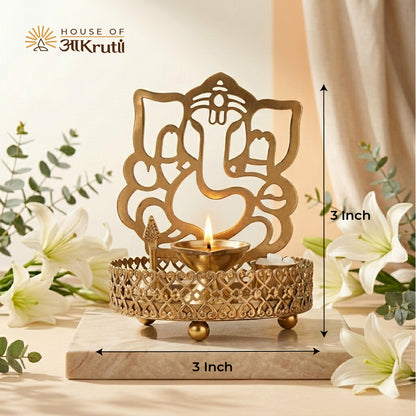 HOA Metal Ganesha Candle Stand – 3 Inches
