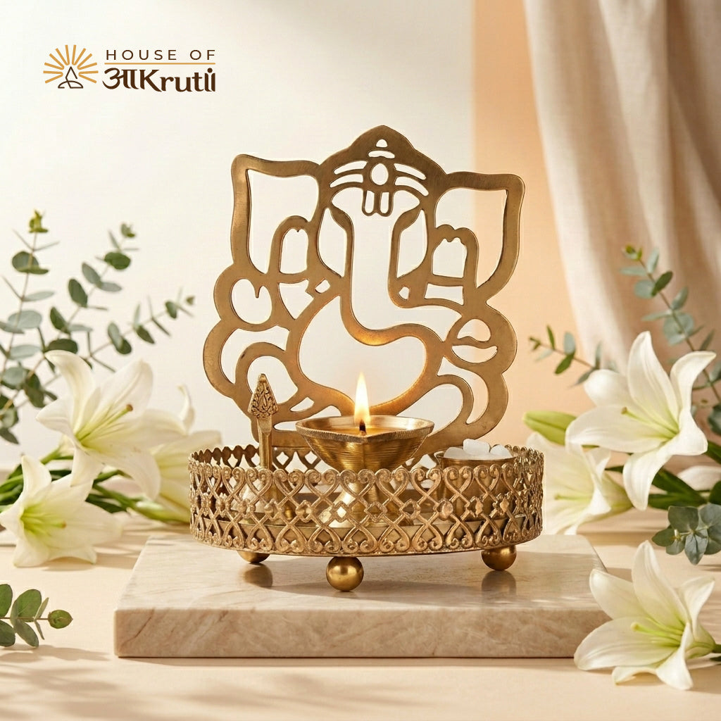HOA Metal Ganesha Candle Stand – 3 Inches