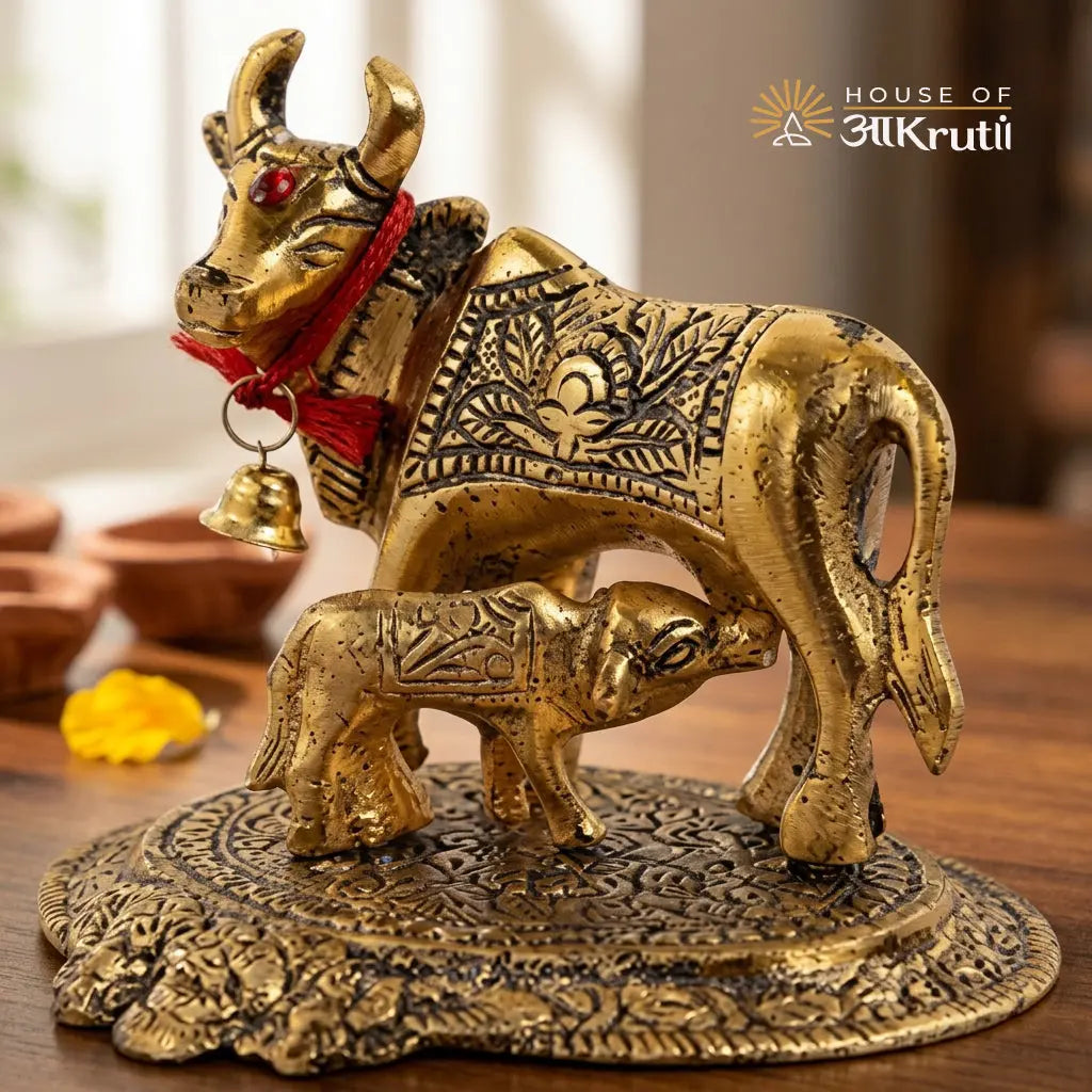 HOA Cow with Calf Metal Idol Gold – 4.7 x 4.3 inches