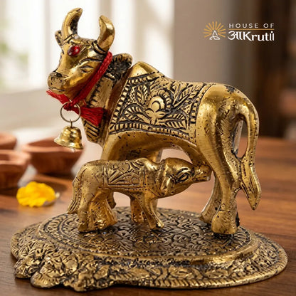 HOA Cow with Calf Metal Idol Gold – 4.7 x 4.3 inches