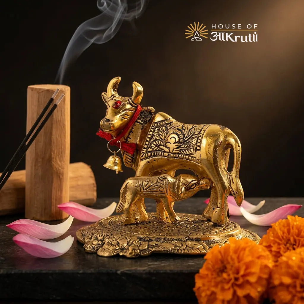 HOA Cow with Calf Metal Idol Gold – 4.7 x 4.3 inches