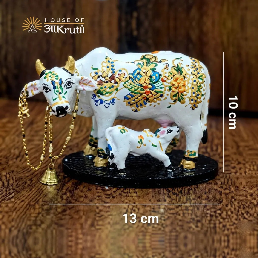 HOA Kamdhenu Cow with Calf Metal Idol – 5.1 x 3.9 Inches