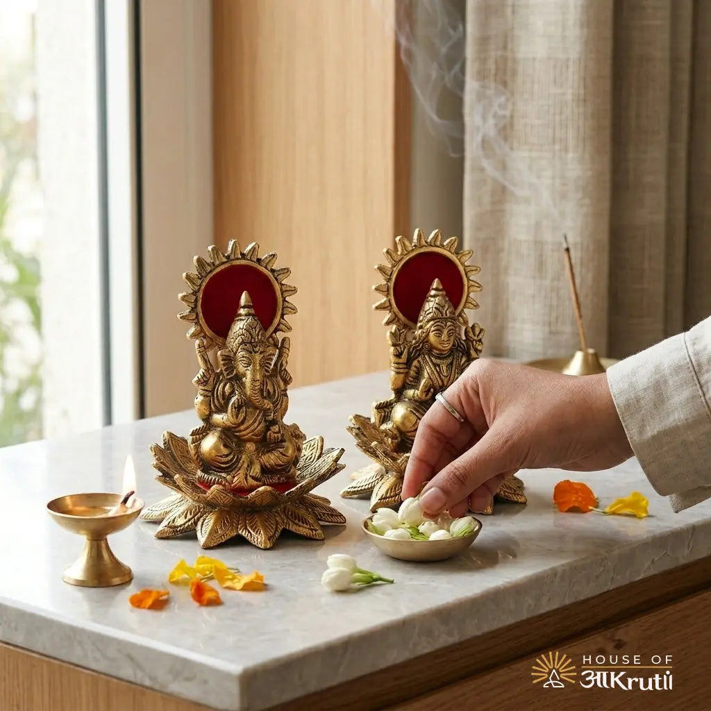HOA Lakshmi Ganesha Metal Idol – 2.7 x 6.6 inches