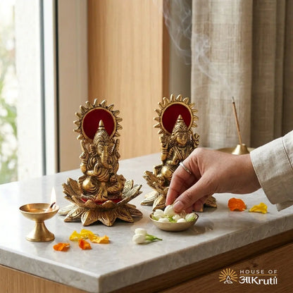 HOA Lakshmi Ganesha Metal Idol – 2.7 x 6.6 inches