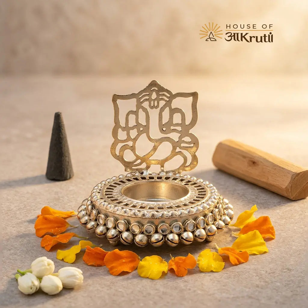HOA Metal Ganesha Candle Stand – 4 Inches