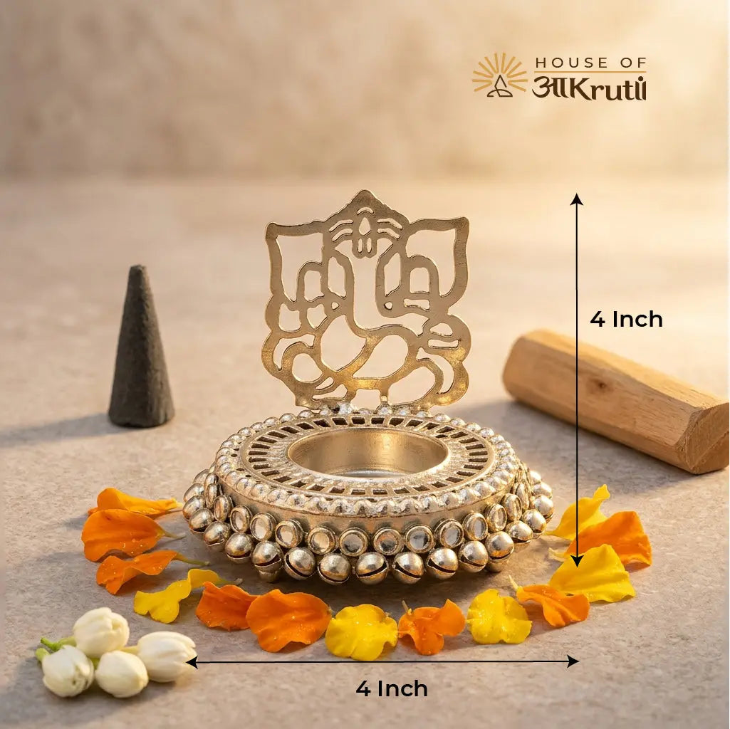 HOA Metal Ganesha Candle Stand – 4 Inches